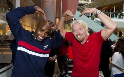 Mo Farah with Richard Branson doing the Mobot