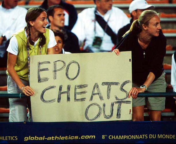 Paula Radcliffe with EPO banner