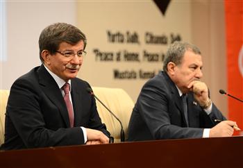 Turkey Foreign Minister Ahmet Davutoğlu L and Interior Minister Muammer Güler at the press conference