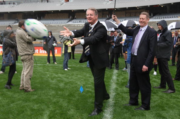 Bernard Lapasset throwing rugby ball