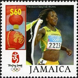 Veronica Campbell Brown on Beijing 2008 stamp