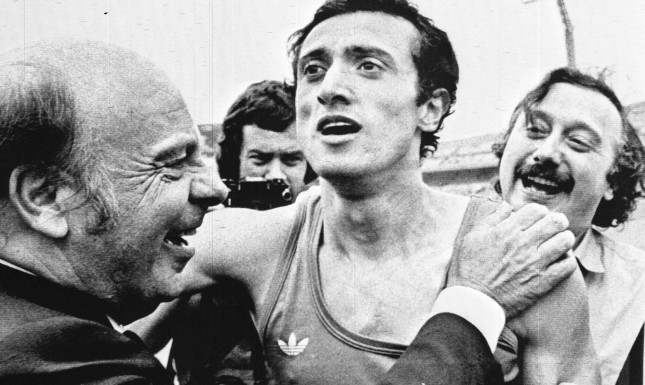 Pietro Mennea celebrates setting world record 200m 1972