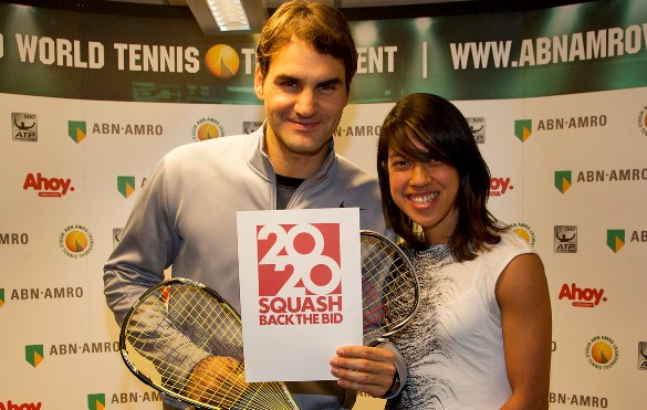Wimbledon champion Roger Ferderer, pictured here with Nicol David, is among those who have supported squash's campaign to get onto the Olympic programme