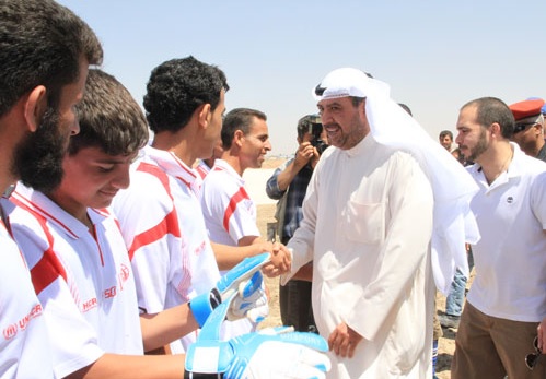 Ahmed Al-Fahad Al-Ahmed Al-Sabah donated sports equipment to the refugees at the Al-Zatari Camp