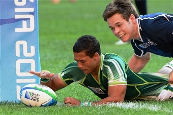 Cheslin Kolbe scoring one of his three tries against Scotland