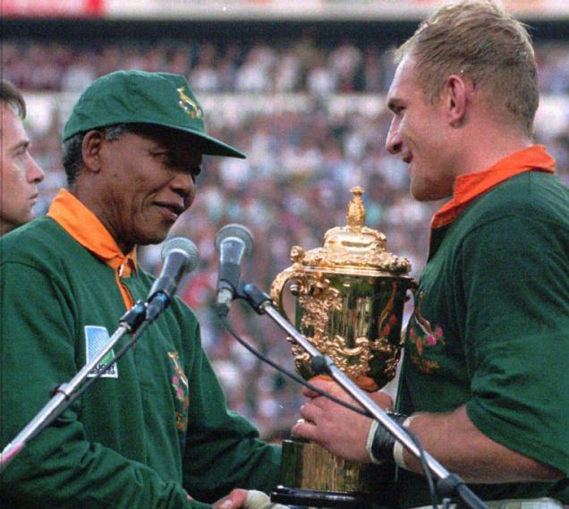 Nelson Mandela with Rugby World Cup 1995