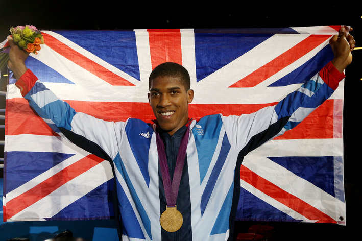 Anthony Joshua with British flag at London 2012