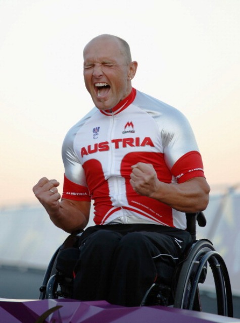 Austrias Paralympic road racing champion Walter Ablinger will competing against two injured British soldiers inn London