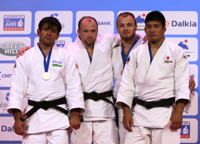 Grigori Sulemin second left produced the only gold medal of the Grand Prix for hosts Russia