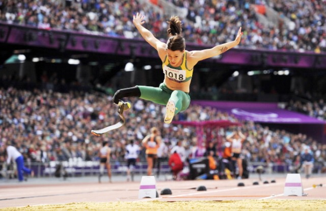 Kelly Cartwright in action during the womens F42 long jump final at London 2012 where she secured gold
