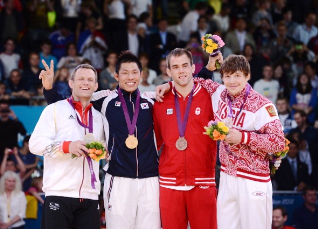 London 2012 judo bronze medallist Antoine Valois Fortier second from right competed at the 2007 Canada Games winning gold