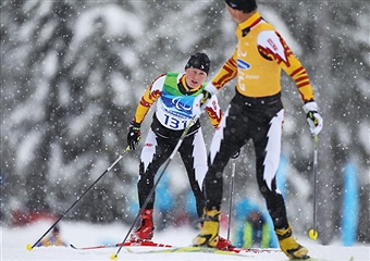 Margarita Gorbounova of Canada competes during the Womens 3km Pursuit Visually Impaired Biathlon on Day 2 of the 2010 Vancouver Winter Paralympics at Whistler