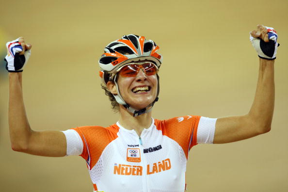 Marianne Vos of Netherlands celebrates after winning the gold medal in the womens points race