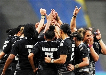New Zealand women celebrate following vivtory in Final over Canada
