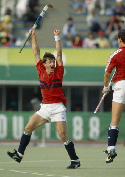 Sean Kerly jumps for joy as Britain beat West Germany 3-1 in the 1988 Olympic hockey final