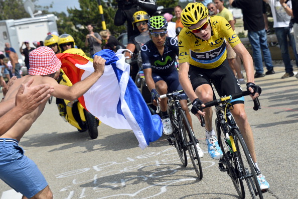 Chris Froome rides ahead of Nairo Quintana during the 242.5 km fifteenth stage of the Tour de France