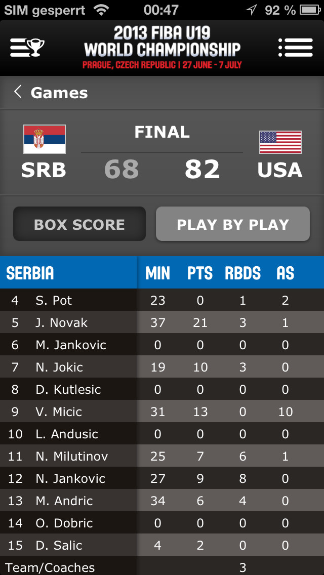 The FIBA Game Centre app provides scores, fixtures, standings, statistics and more for FIBA events