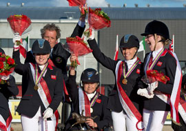 Britains victorious Para-Dressage team celebrate a dominant win