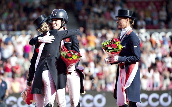 Charlotte Dujardin is congratulated after her gold medal in Herning