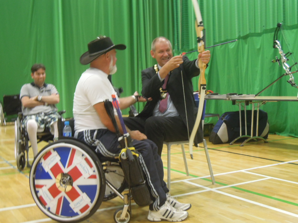 Councillor Carl Etholen proved somewhat of a natural at wheelchair archery
