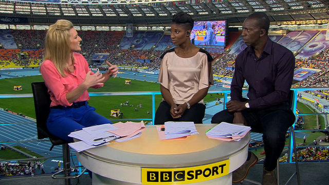 BBC pundits Denise Lewis (centre) and Michael Johnson (right) have both condemned Yelena Isinbayeva remarks, which are widely seen as supporting Russia's new anti-gay laws