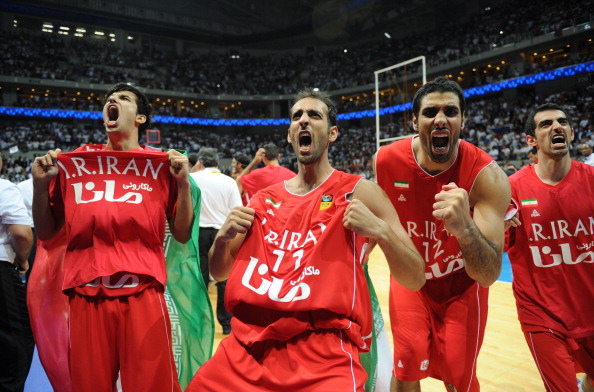 Iran celebrate after winning the 2013 FIBA Asia Championships