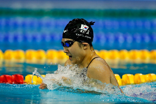 Jiwon Yang of South Korea on way to a gold medal in the womens 200m breaststroke