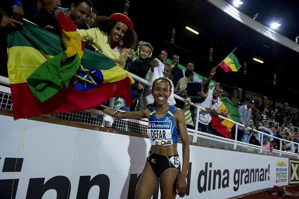 Meseret Defar won the 3,000m race in 8m 30.29sec - the world’s fastest time this year