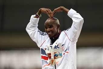 Mo Farah doing Mobot Moscow August 10 2013