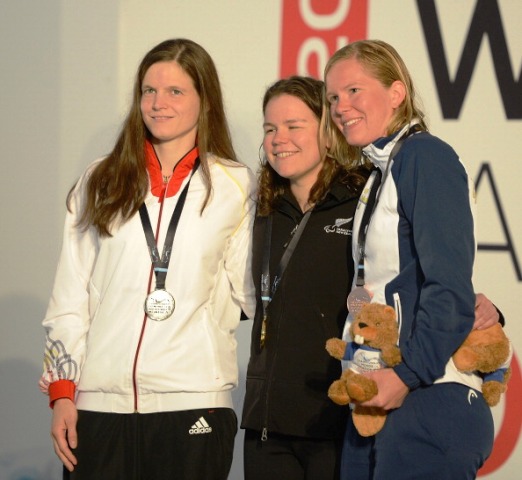 New Zealands Mary Fisher centre helped her country to its best ever finish in Montreal with her fifth gold medal in the SM11 200m individual medley