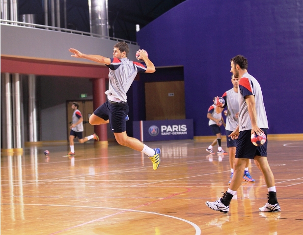 Paris Saint-Germain handball players get down to business at their training camp in the Aspire Zone Academy