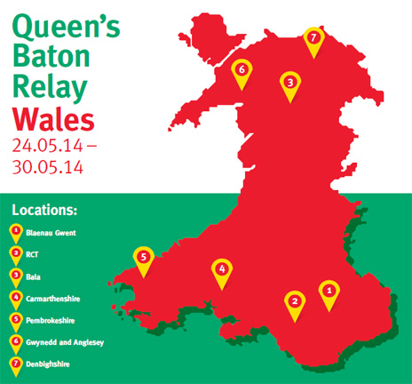 Queens Baton Relay Wales route