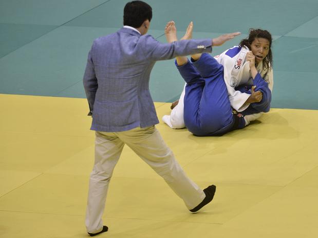 Rafaela Silva on her way to victory over America's Marti Malloy in the final of the under 57 kilogram category at the World Championships in Rio de Janeiro