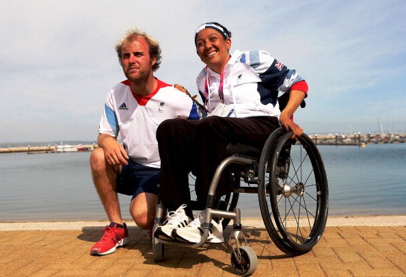 Niki Birrell and Alexandra Rickham celebrating their bronze medal at London 2012