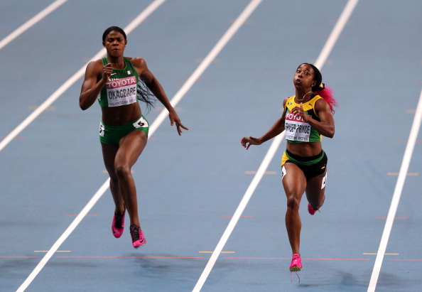 Jamaica's Shelly-Ann Fraser-Pryce took advantage of an injury to America's Allyson Felix to add the 200 metres title to the 100m crown she had won earlier in the week