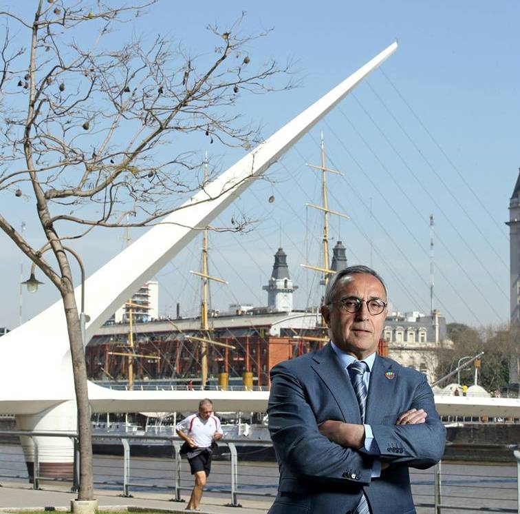 The Madrid 2020 bid President Alejandro Blanco poses after arriving in Buenos Aries ahead of the IOC Session
