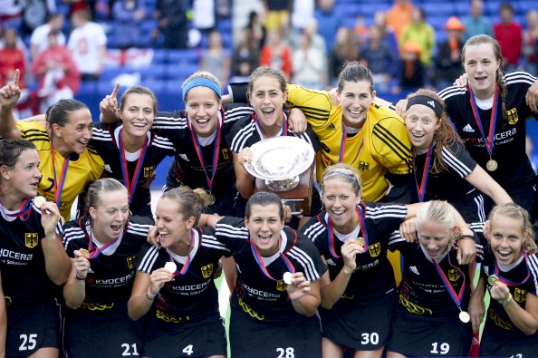 The victorious German women's hockey squad who claimed European Championship gold against England