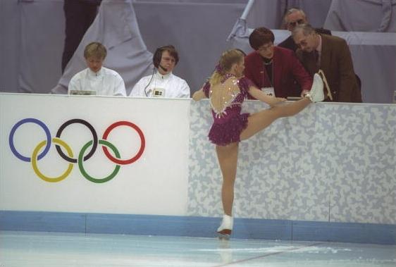Tonya Harding, whose boyfriend was charged with hitting rival Nancy Kerrigan on her knee with a bar, ran into her own problems at the 1994 Winter Games as her laces came undone