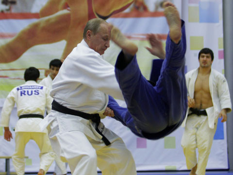 Vladimir Putin playing judo