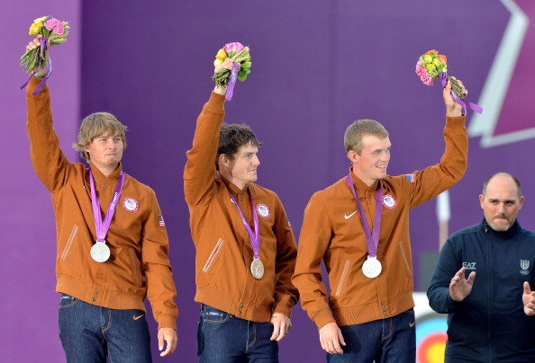 Brady Ellison, Jake Kaminski and Jacob Wukie won silver for the USA in the men's team archery at London 2012