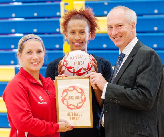 From left to right: England Netball head coach Anna Mayes, England player Serena Guthrie and University of Bath director of sport Stephen Baddeley at the official launch of the first INTC in Bath