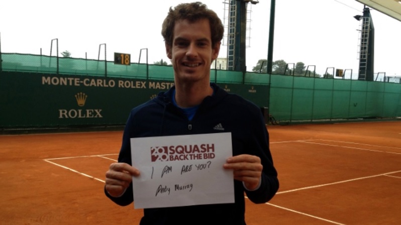 British tennis star Andy Murray who is currently seeking a successful defence of the US Open is one of many sporting figures to have backed squashs campaign on social media