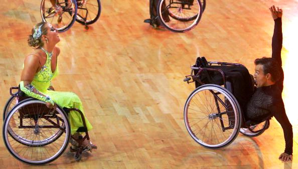 Competitors performing in the duo dance style category in wheelchair dance sport