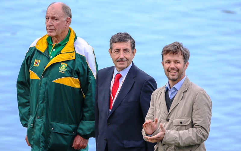 Crown Prince Frederick of Denmark (right) attends the opening day of the ICF Canoe Marathon World Championships in Copenhagen