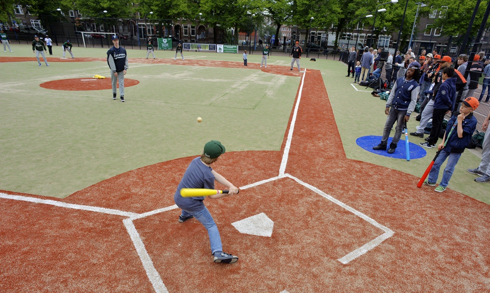 The world's first street baseball-softball diamond is now up and running in Rotterdam