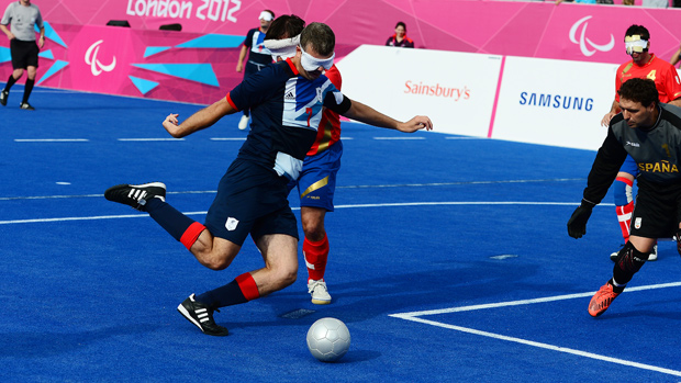 Dave Clarke about to score against Spain in the opening match of the 2012 Summer Paralympics in London