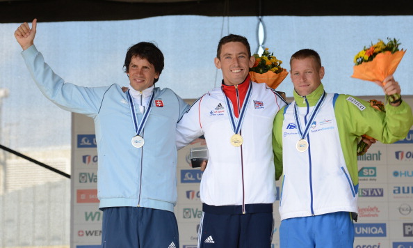 David Florence on the podium after winning the C1 world championship title in Prague