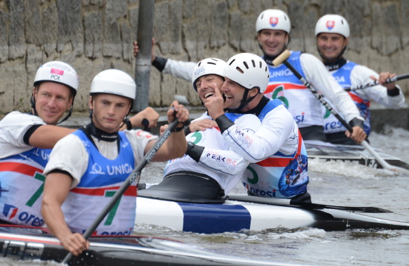 David Florence pictured here celebrating with partner Richard Hounslow after winning the second of his gold medals this weekend has become another British star