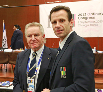 Jean-Christophe Rolland (right) will replace Denis Oswald (left) as FISA President next year