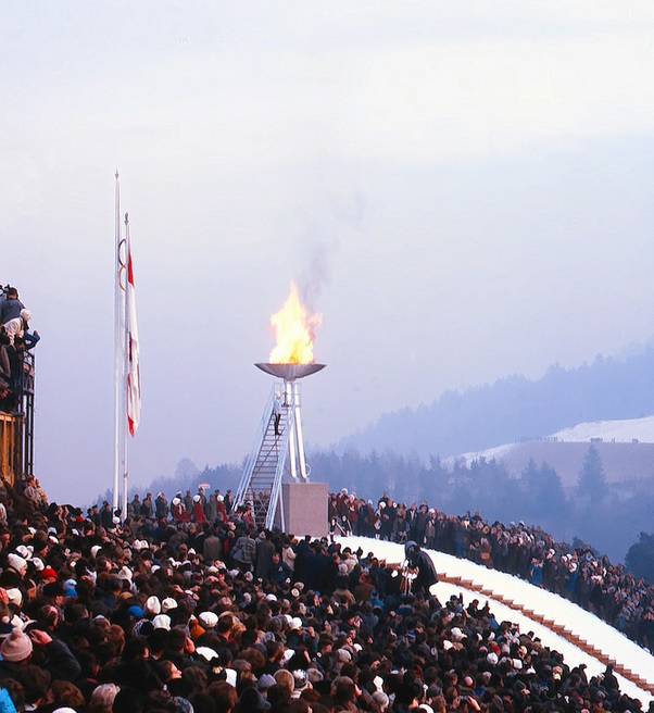 Josef Rieder lights the Torch at the 1964 Winter Olympics in Innsbruck